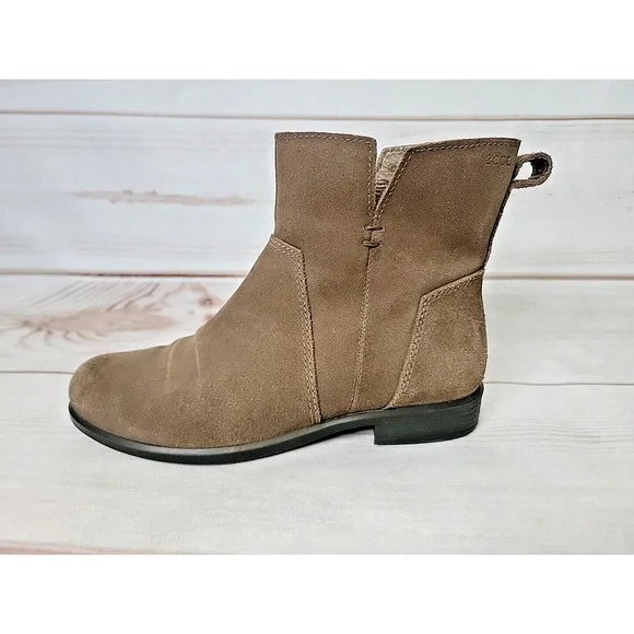 Ecco Womens US Size 7 Touch 15B Brown Suede Leather Slip On Ankle Boots Booties - Picture 4 of 16